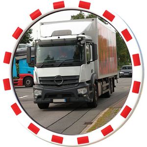 Verkeersspiegel Rond 80 cm | Spiegel Verkeer - Veiligheidsspiegel - Buitenspiegel | Rood Wit | Inclusief bevestigingsmateriaal - 20 meter zicht