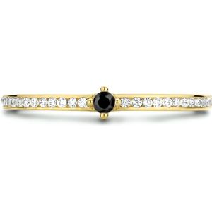 Schitterende 14 Karaat Gouden Ring Zwart en Wit Zirkonia 16.50 mm. (maat 52)| Verlovingsring|Aanzoek