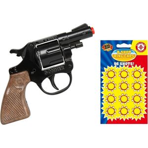 Gohner politie verkleed speelgoed revolver/pistool - metaal - met 24x ringen 8 schots plaffertjes
