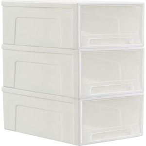 14L x 3 kunststof opbergladen - ladeorganizer opbergdoos stapelbare toren voor desktop slaapkamer slaapzaal cosmetica duurzaam PP BPA-vrij wit en helder 14L-3 stuks