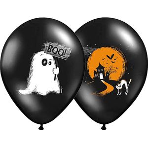 Halloween Halloween ballonnen - 6x stuks - zwart/oranje - 30 cm - diverse prints