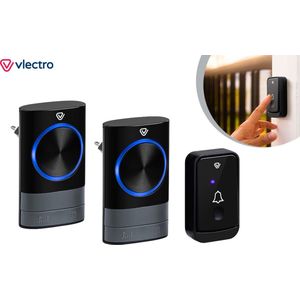 Vlectro Draadloze Deurbel - Zwart - 2 Plug-in Ontvangers - Perfect voor Grote Woningen