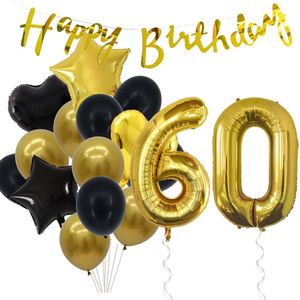 Snoes Ballonnen 60 Jaar Feestpakket – Versiering – Verjaardag Set Goldie Cijferballon 60 Jaar -Heliumballon
