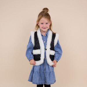 Kids Waistcoat Sheepskin Black With Star