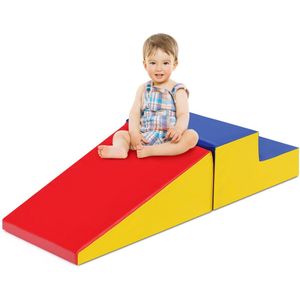 COSTWAY 2-delig zachte bouwstenen, reuzenbouwstenen om te ravotten en klimmen, grote bouwstenen, bouwblokken voor kinderen in de kleuterschool, baby's en schoolkinderen, rood + blauw