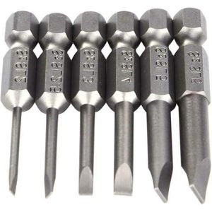 Sleufschroevendraaier Bits 6 STKS 2-6 mm Platte kop Schroevendraaier Bits - S2 Legering Staal - Magnetische Hoofd Zeskant Schachtschroevendraaier - Boren Set 100mm ZILVER .