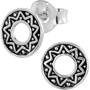 Oorbellen zilver | Oorstekers | Zilveren oorstekers, cirkel met geoxideerde details