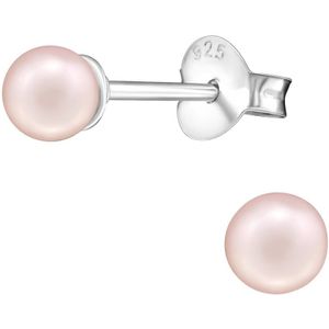 Joy|S - Zilveren parel oorbellen - 4 mm - zacht roze