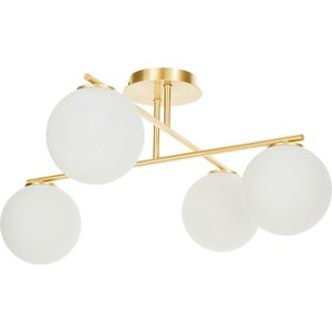 Plafondlamp Atlanta BRUSHED BRASS en wit matte lichtbollen