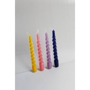Set van 4 Gedraaide Kaarsen – Swirl Kaars – Twisted Candles – Spiral – Twirl Candle – Pastel – Roze – Lila – Geel – Blauw – trus.