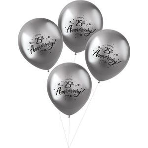 Folat - ballonnen Shimmer 25th Anniversary Zilver 33 cm - 4 stuks