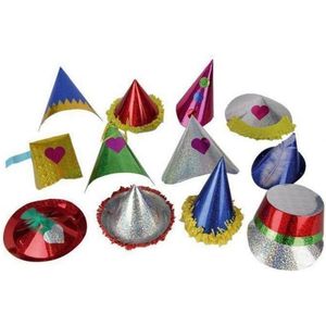 Set van 8x stuks papieren/kartonnen glitter feesthoedje voor kids - Verjaardag hoedjes