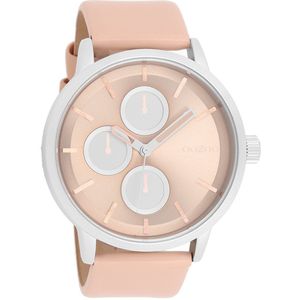 OOZOO Timepieces - Zilverkleurige horloge met oud roze leren band - C9425