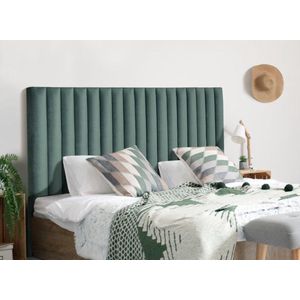 Vente-unique Hoofdeinde SARAH met verticale naden - 140 cm - Fluweel - Amandelgroen L 150 cm x H 120 cm x D 10 cm