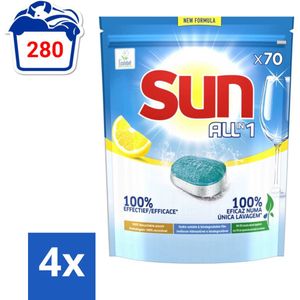 Sun All-in One - Ecolabel - Vaatwastabletten - Citroen - 70 Tabletten - Voordeelverpakking - 4 stuks