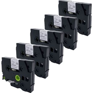 DULA Brother Compatible label tape- Tze-135 - 5 cassettes - Brother P-Touch - Wit op transparant - 12mm x 8m