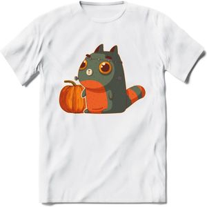 Frankenstein kat T-Shirt Grappig | Dieren katten halloween Kleding Kado Heren / Dames | Animal Skateboard Cadeau shirt - Wit - 3XL