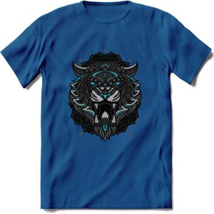 Tijger - Dieren Mandala T-Shirt | Lichtblauw | Grappig Verjaardag Zentangle Dierenkop Cadeau Shirt | Dames - Heren - Unisex | Wildlife Tshirt Kleding Kado | - Donker Blauw - XL