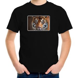 Dieren shirt met tijgers foto - zwart - voor kinderen - natuur / tijger cadeau t-shirt 158/164