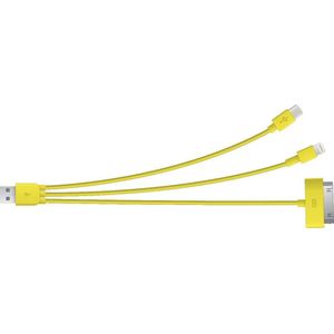 3 in 1 Kabel - Micro-USB, 30-Pin, Lightning - 20cm lang - Geel