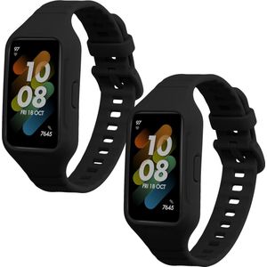 kwmobile 2x horlogebandjes geschikt voor Huawei Band 7 / Band 6 / Honor Band 6 bandje - Smartwatch bandjes van TPU - Activity tracker horloge band in zwart / zwart