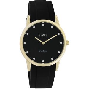 OOZOO Vintage series - goudkleurige horloge met zwarte rubber band - C20178 - Ø38