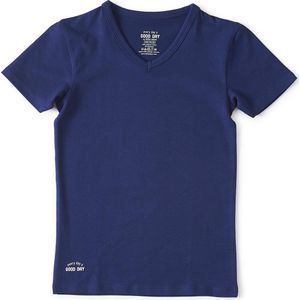 Little Label - t-shirt v-neck - dark blue - maat: 122/128 - bio-katoen