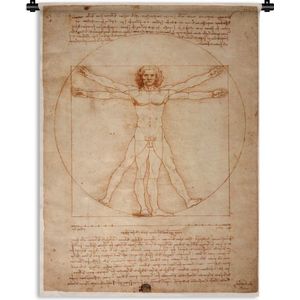 Wandkleed Da Vinci - Vitruviusman - Leonardo da Vinci Wandkleed katoen 120x160 cm - Wandtapijt met foto XXL / Groot formaat!