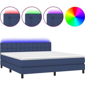 vidaXL - Boxspring - met - matras - en - LED - stof - blauw - 180x200 - cm