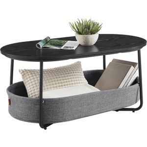 Furnstar - Salontafel ovaal - Tafel met opbergruimte - Bijzettafel - Woonkamertafel met mand van stof - Modern design - Metalen frame - Inktzwart Leigrijs - LCT222B56