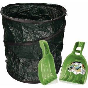 Groene tuinafvalzak opvouwbaar 90 liter met een setje bladharken/tuinafval grijpers - Tuinieren opharken