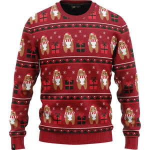 JAP Christmas Kersttrui (maat 3XL) - 100% Gerecycled - Kriebelt niet - Kerstcadeau volwassenen - Foute Kersttrui dames en heren XXXL - Beer met geschenk - Rood