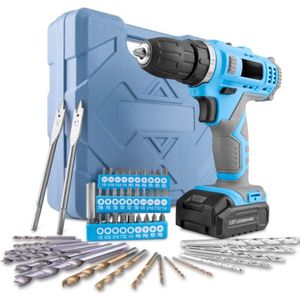Accuschroevendraaier - Schroefboormachine - voor Boren - Schroeven - Slagschroeven - met LED-lampje - 12V - 15Nm Koppel - 1300 mAh - 1350 RPM - 26.5 x 26 x 10 cm - Blauw