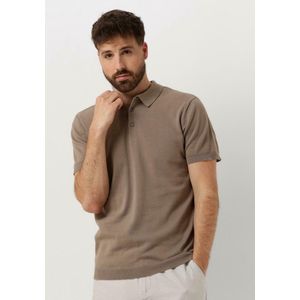PURE PATH Knit Polo With Chestprint Polo's & T-shirts Heren - Polo shirt - Taupe - Maat XS