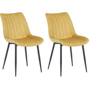 In And OutdoorMatch Stoel Edythe - Geel - Set van 2 - Eetkamerstoel - Fluweel - Hoge kwaliteit bekleding - Stijlvolle stoel - Moderne eetkamerstoel - Decoratieve look