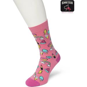 Bonnie Doon Dames Sokken met Zoetigheden Print maat 36/42 Roze - Thema Sokken - Zoet en Kleurrijk - Cadeau Sokken - Zacht Katoen met Gladde Teennaad - Comfortabel - Perfect Cadeau - Cradle Pink - BT991108.189