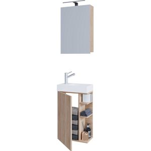VCM 3-delige badkamermeubelset Gastentoilet Wastafel Kleine Smalle Lumia Spiegelkast