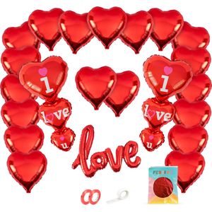 Festivz Folie I Love U Set - Liefde – Hartjes Decoratie - Love - Feestversiering – Rood - Wit - Cadeau - Feest - Man & Vrouw - Hem & Haar - Valentijn - Valentijnversiering - Valentijnsdag - Moederdag