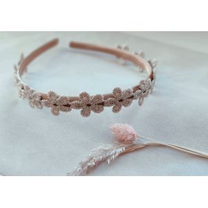 Diadeem bloemen gouden beige