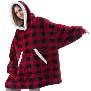 Super Comfy Fleece Hoodie – Trui en Deken in één – Unisex – Rood/Zwart