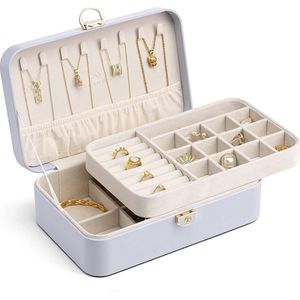 Sieradendoos Meisjes Dames Dubbellaags Sieradendoos Afsluitbare Sieradendoos Sieradenopbergdoos voor Ringen Oorbellen Armbanden Sieradendoos