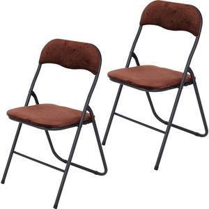 Infinity Goods Klapstoelen - Set van 2 - Vouwstoelen - Fluweel - Eettafelstoelen - Opklapbare Stoelen - 43 x 47 x 80 CM - Stoelen - Bruin