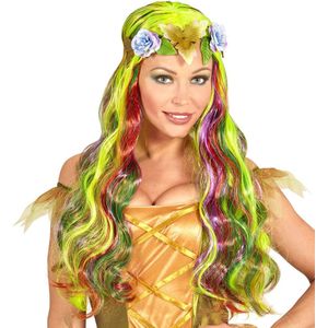 Widmann - Elfen Feeen & Fantasy Kostuum - Fara Fairy Pruik, Bloemenfee - Multicolor - Carnavalskleding - Verkleedkleding