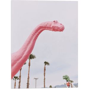 WallClassics - Vlag - Roze Dinosaurus - 30x40 cm Foto op Polyester Vlag