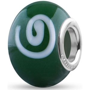 Quiges - Glazen - Kraal - Bedels - Beads Groen met Witte Spiraal Past op alle bekende merken armband NG2001