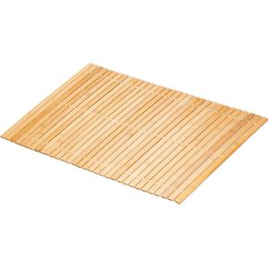 Oprolbare badmat van bamboe 80 x 50 cm - Antislip douchemat voor badkamer en sauna - Natuurlijke houten badmat in natuur/wit