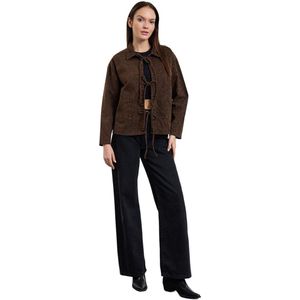 Trendyol Veelkleurige Luipaardpatroon Stropdas Detail Bruin Oversized Denim Jack Twoaw25Ce00023
