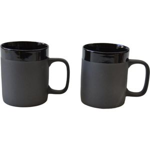 Kinta mok voor koffie of thee - mat zwart - set van 2 - stoneware - 350ml - fairtrade - vaderdag cadeau