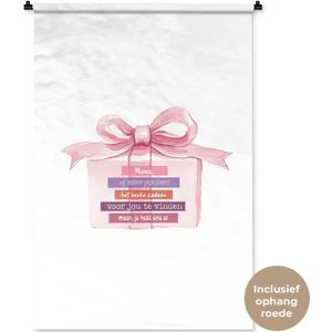 Wandkleed 90x135 cm - Wanddoek Cadeau - Strik - Tekst - Roze - Wandtapijt - Wandkleden