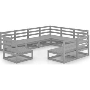 vidaXL - 9-delige - Loungeset - massief - grenenhout - grijs